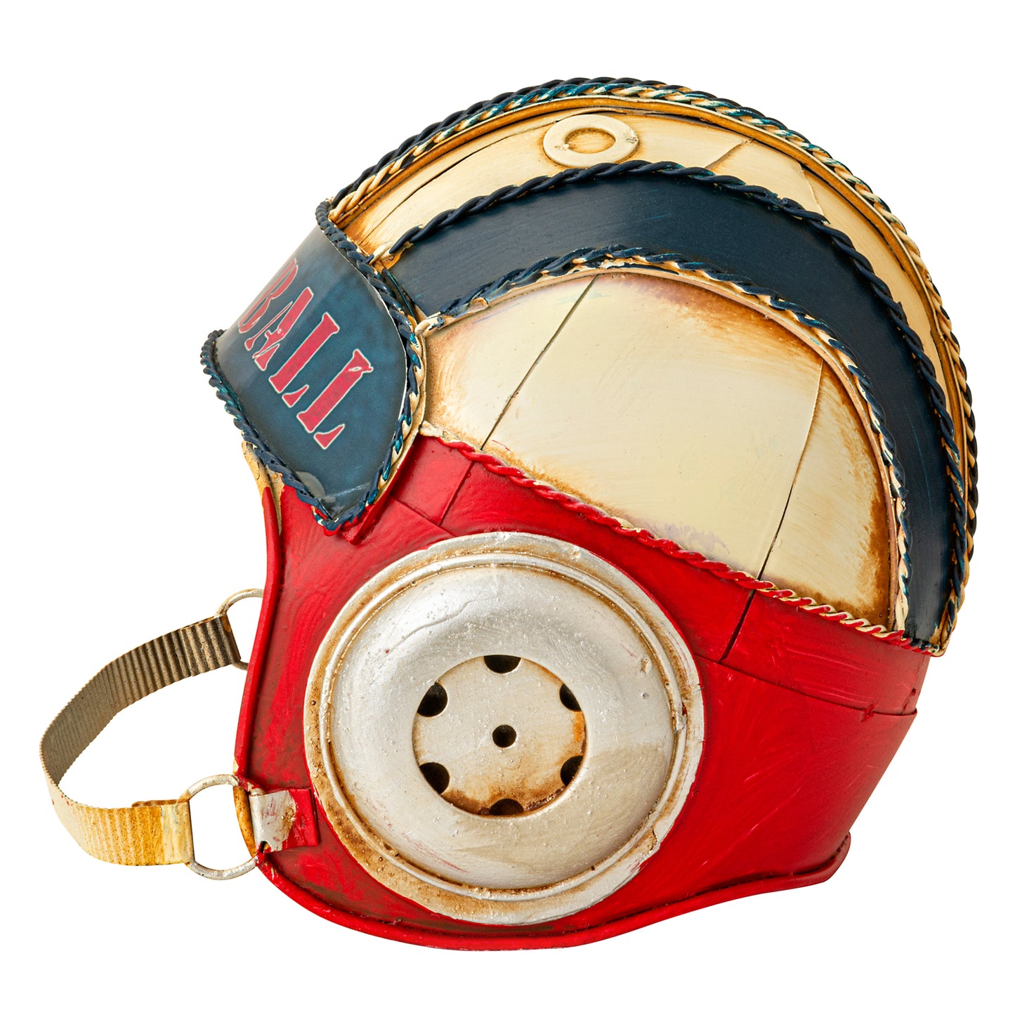 Adorno metálico casco vintage 17x15x15 cm.