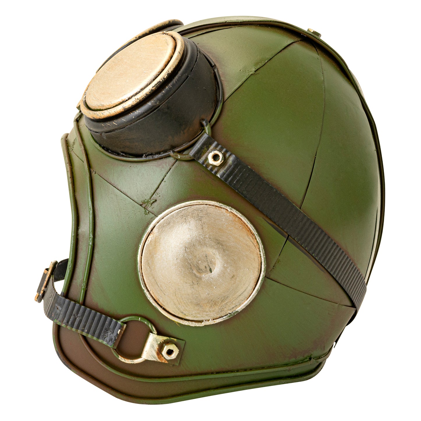 Adorno metálico casco vintage 15x15x14 cm.