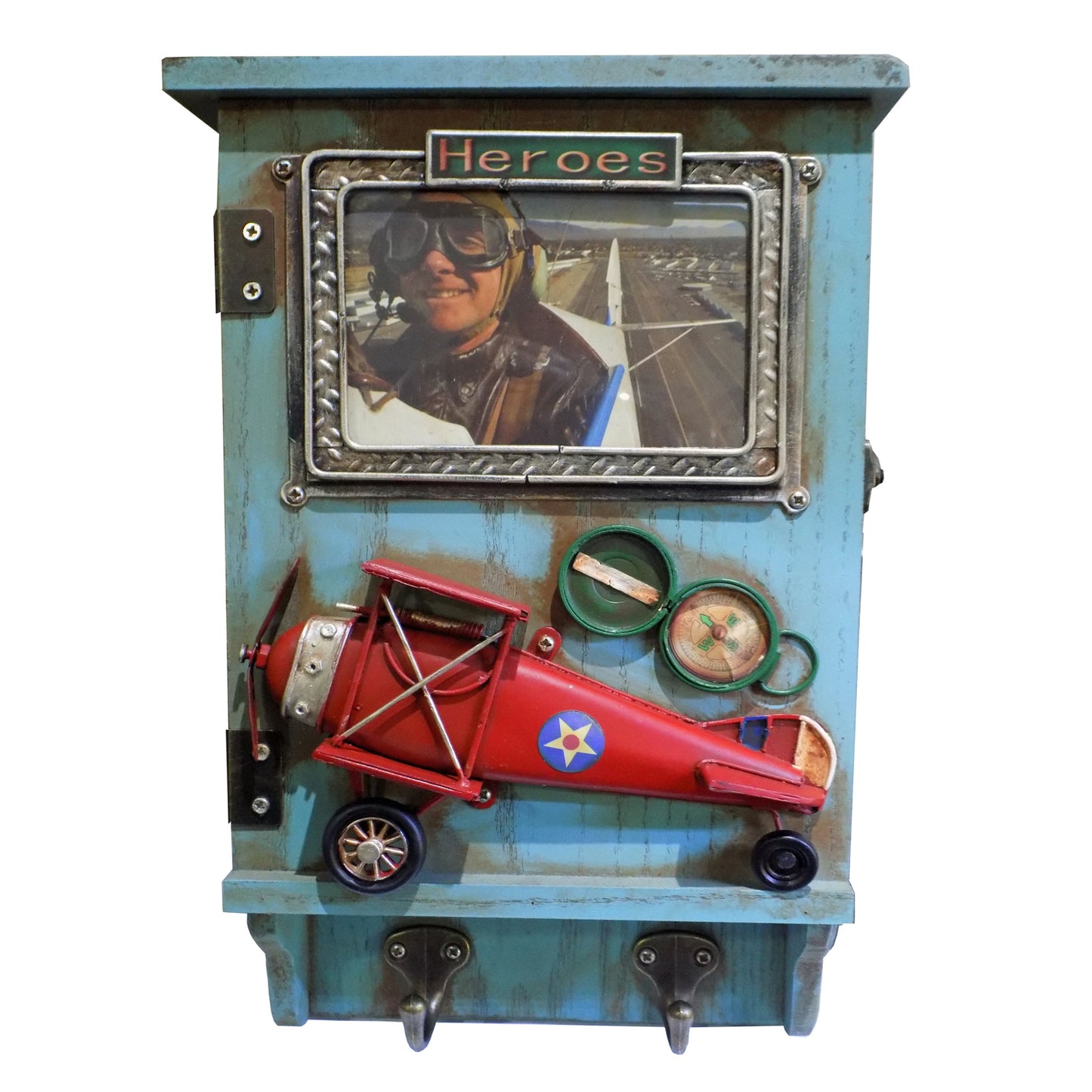 Adorno en madera y metal para llaves con 2 Ganchos