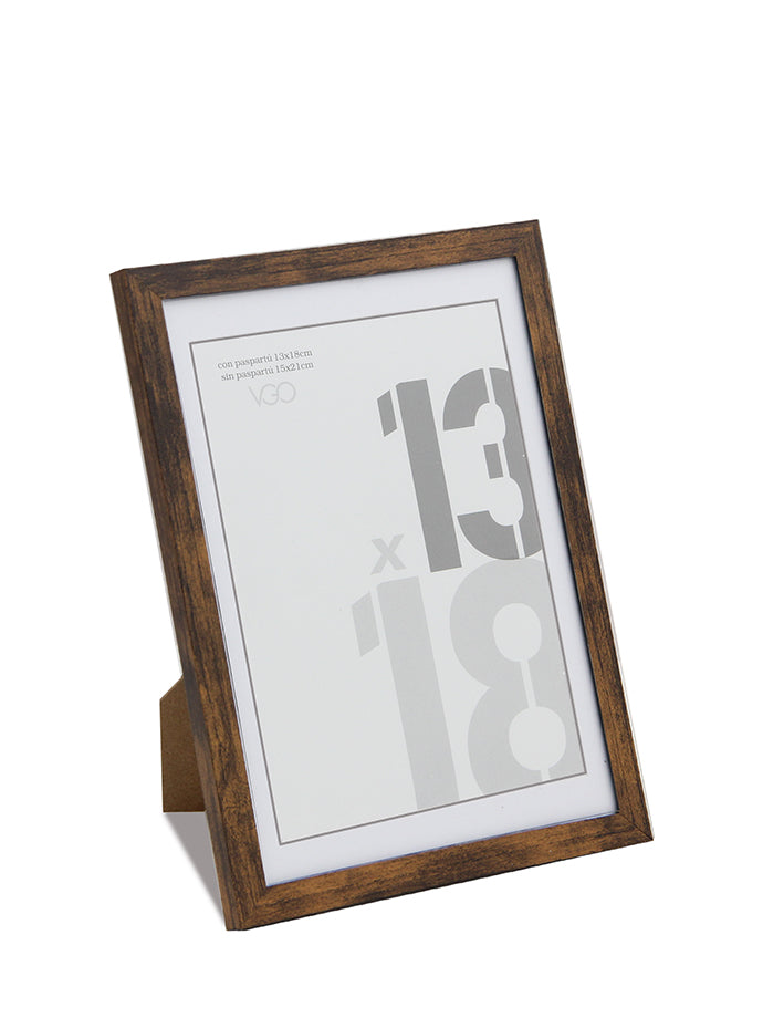 Marco plástico simple tonos madera con paspartú