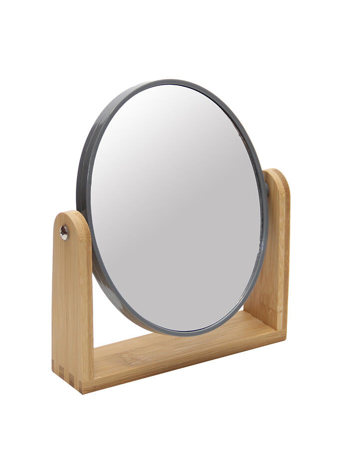 Espejo de mesa circular en madera de bamboo