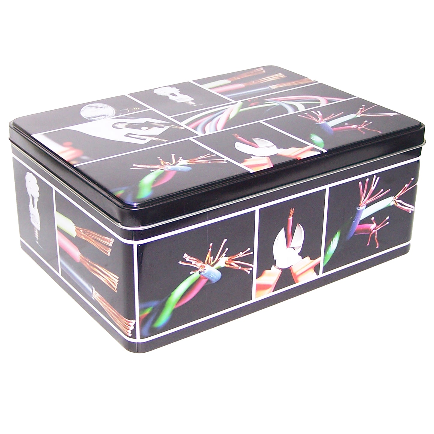 Lata metálica rectangular para cables y herramientas 23x17x9 cm