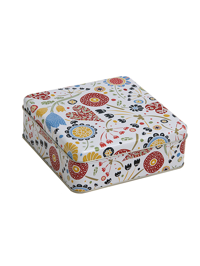 Lata decorativa floreada con tapa 17x17x5 cm