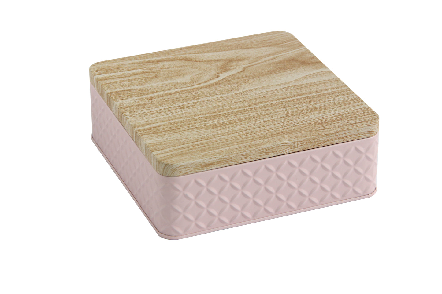 Lata metálica cuadrada con tapa 17x17x6 cm.