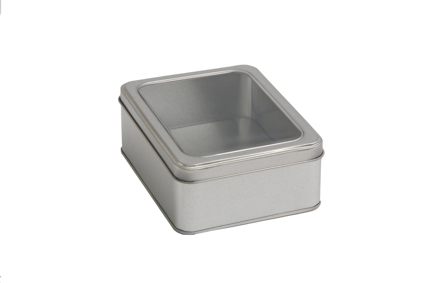 Lata decorativa rectangular con tapa transparente 18x13x6 cm