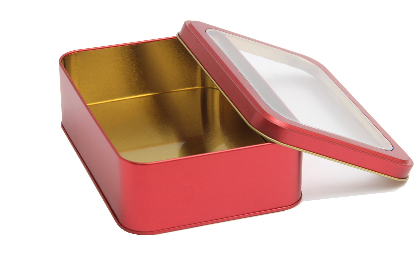 Lata decorativa rectangular con tapa transparente 18x13x6 cm