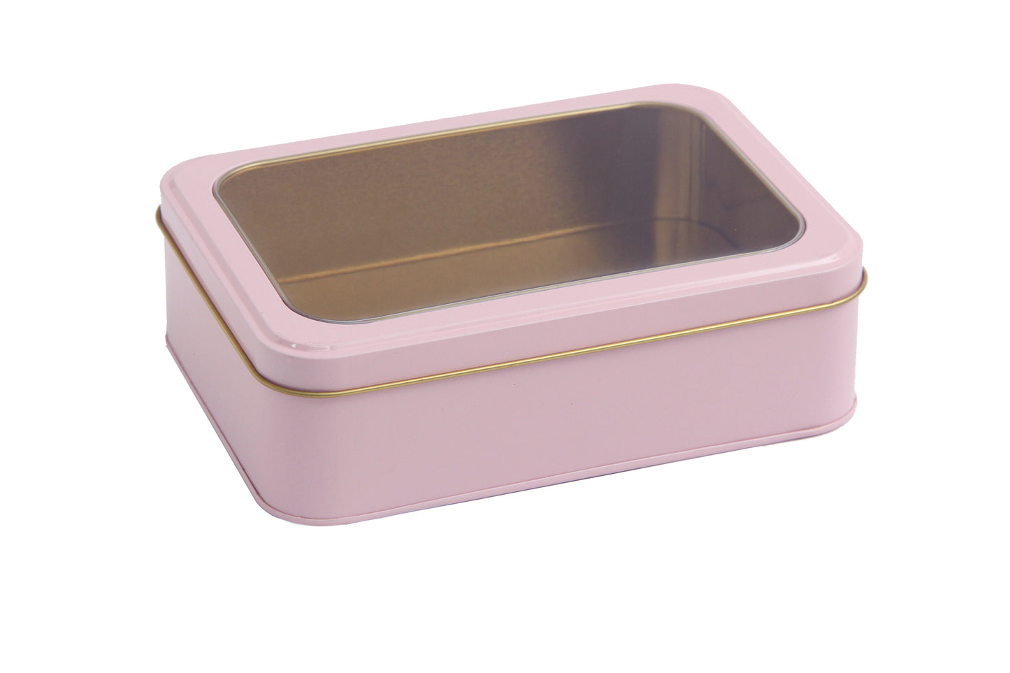 Lata decorativa rectangular con tapa transparente 18x13x6 cm