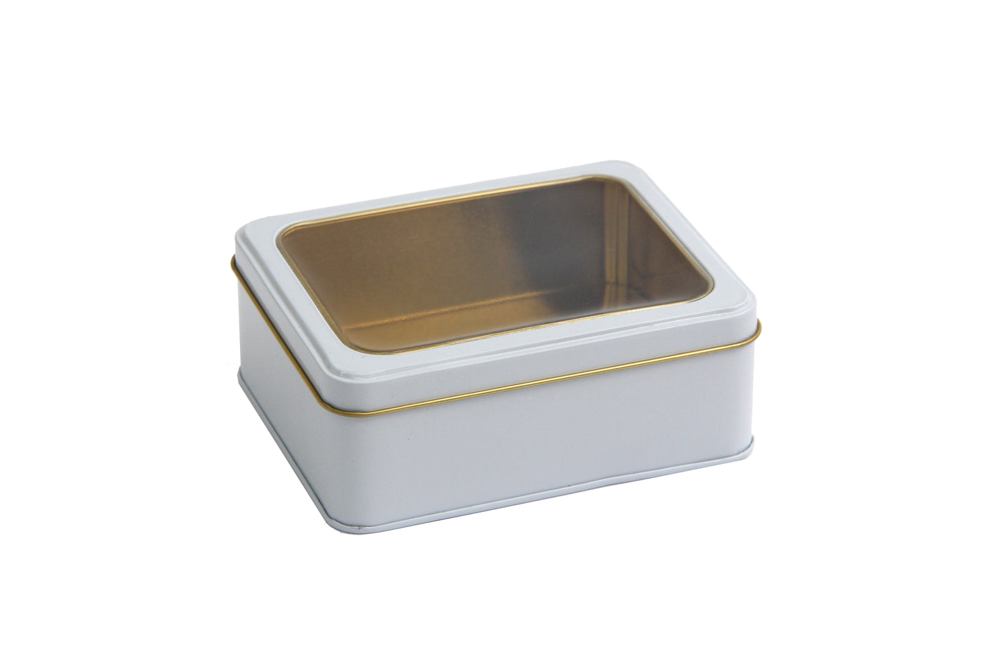 Lata decorativa rectangular con tapa transparente 13x11x5 cm