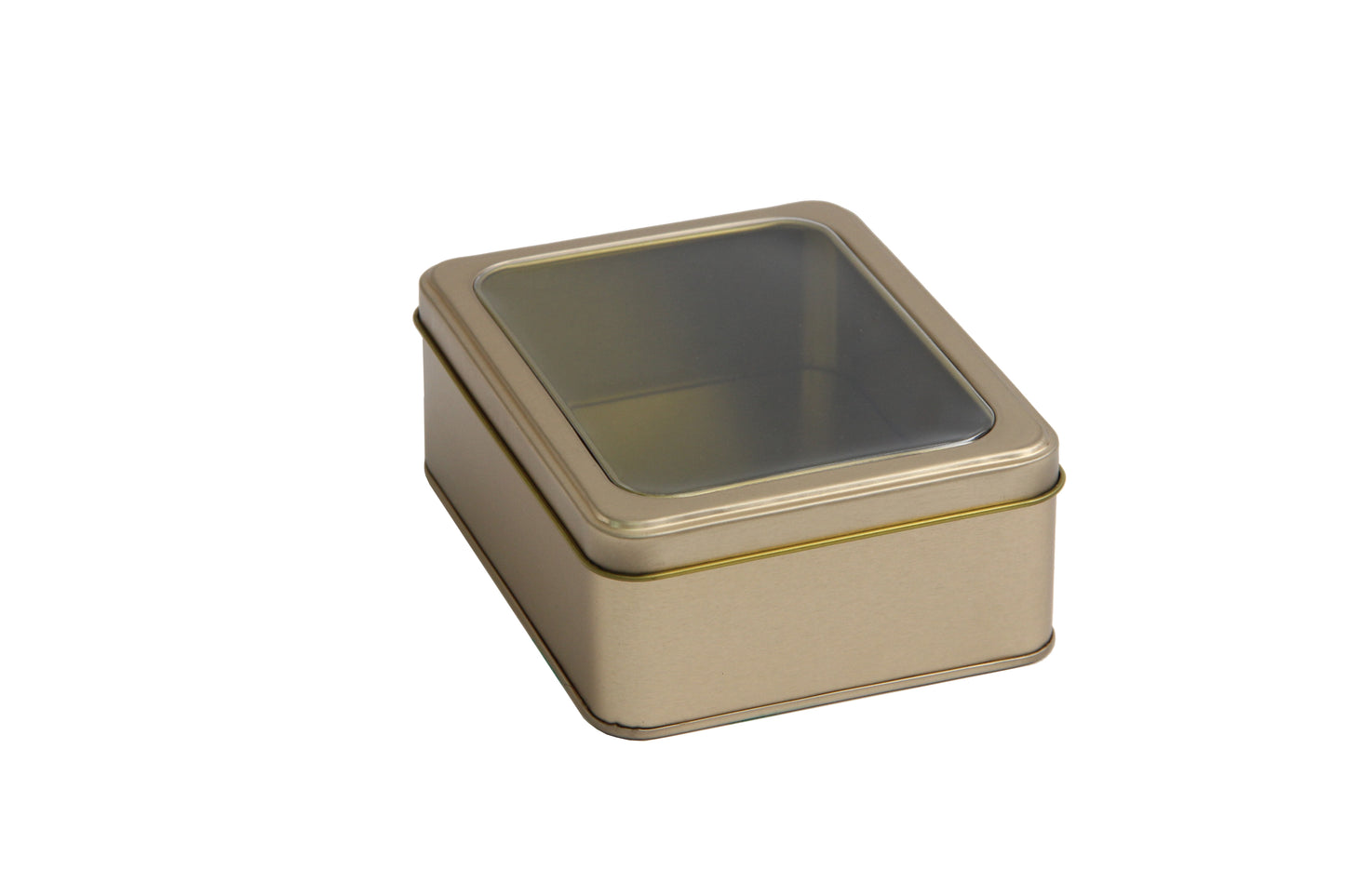 Lata decorativa rectangular con tapa transparente 13x11x5 cm