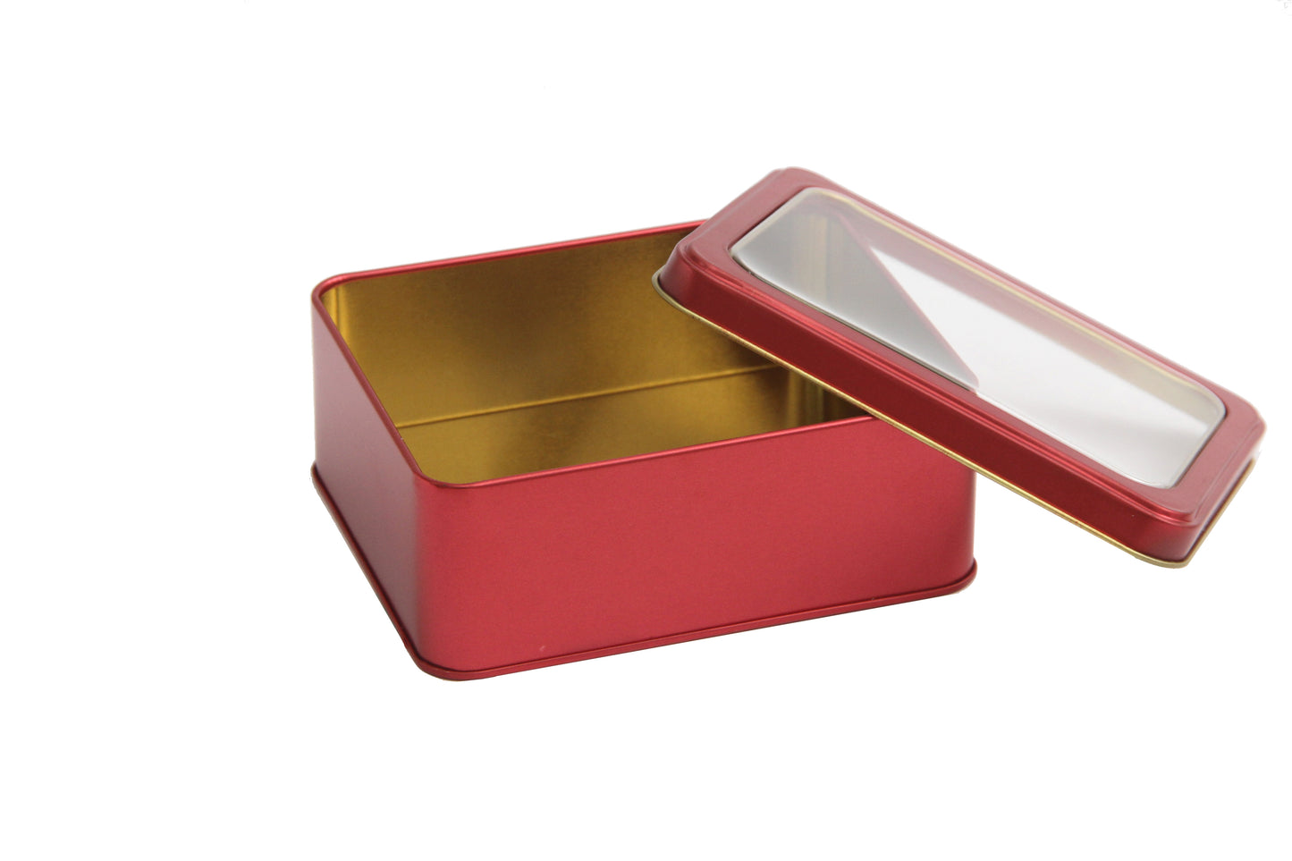 Lata decorativa rectangular con tapa transparente 13x11x5 cm