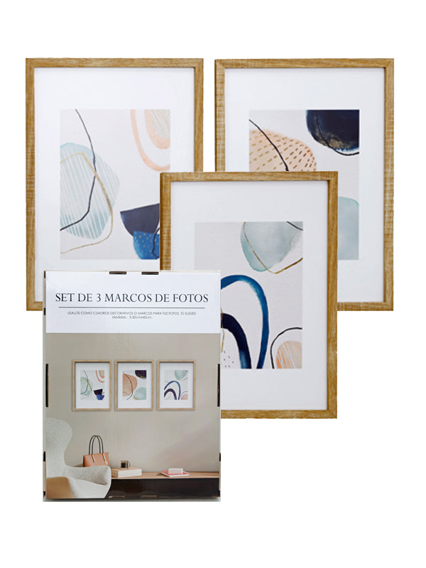 Set de 3 marcos para fotos de 30x40 cm natural