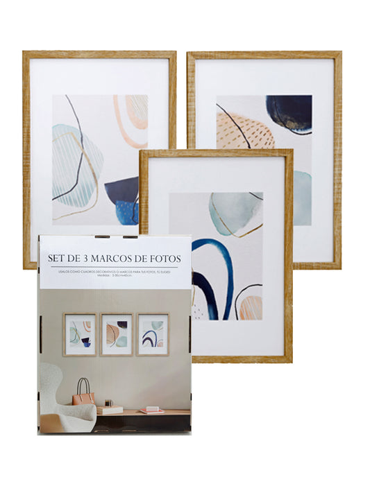 Set de 3 marcos para fotos de 30x40 cm natural