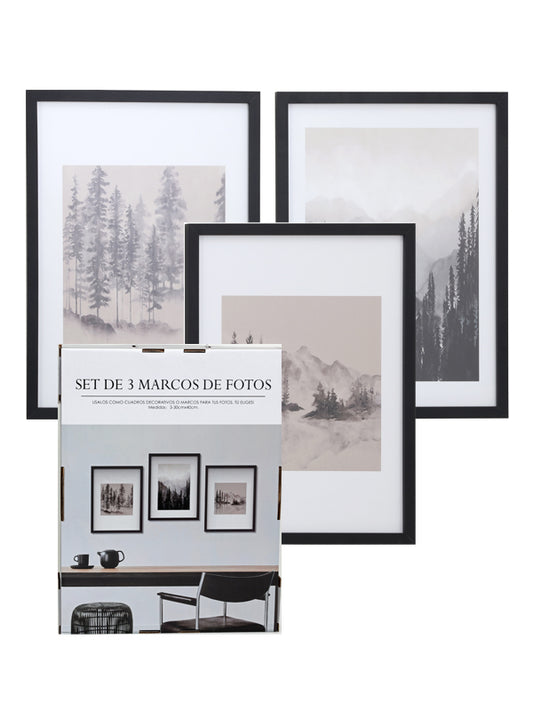 Set de 3 marcos para fotos de 30x40 cm negros