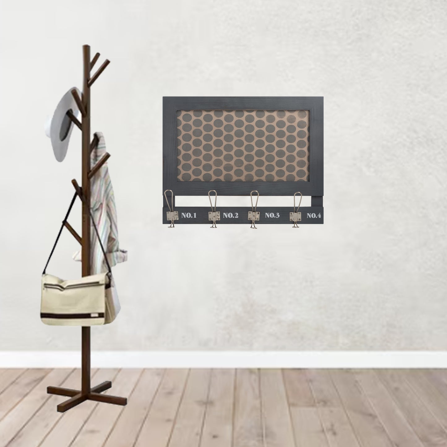 Adorno memo madera con 4 ganchos