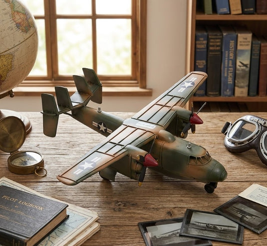 Adorno metálico avión vintage 35x28x9 cm.