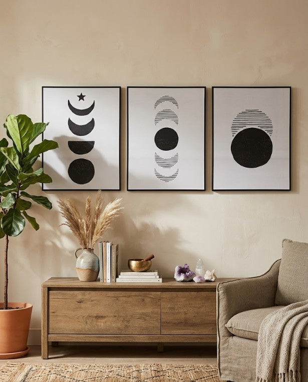 Cuadro 30x40 en Set de 3 unidades. Madera y lamina. Negro