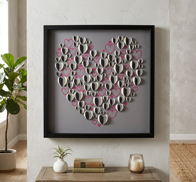 Cuadro para colgar con relieve corazones 50x50 cm.