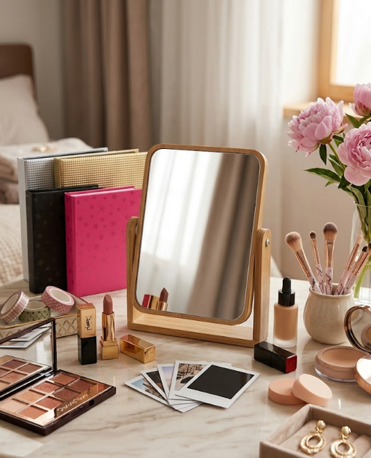 Espejo de mesa rectangular en madera de bamboo