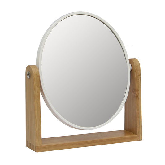 Espejo de mesa circular en madera de bamboo