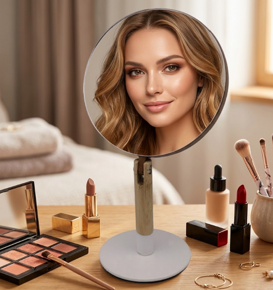 Espejo de mesa en madera y metal