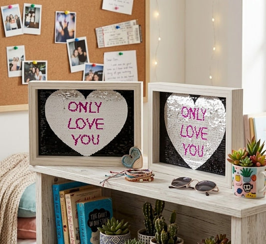 Cuadrito love you con brillitos 21x28 cm.