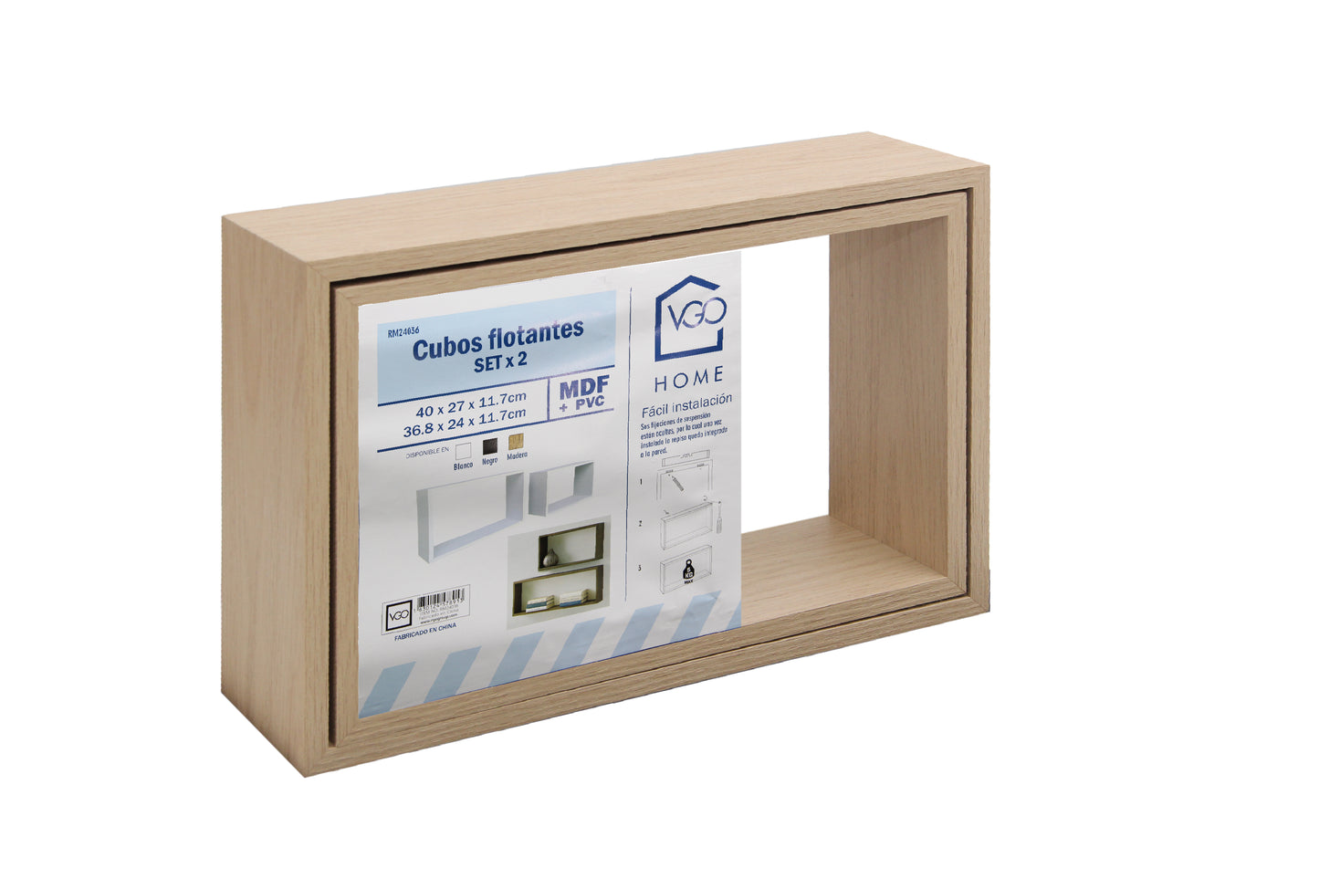 Set de 2 repisas rectangulares madera 40x27x12 y 37x24x12 cm.