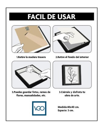 Marco madera con vidrio shadow box (35 mm)