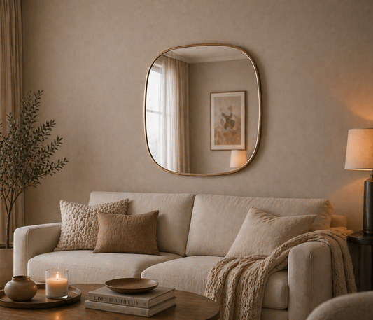 Espejo metálico semi-circular dorado 60 cm.